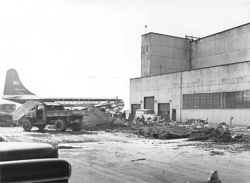 Northwest Flight with Sea-Tac hangars being constructed