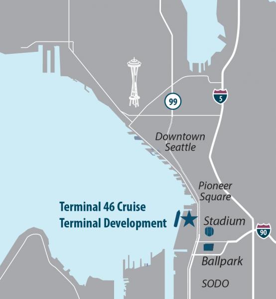 Map of the terminal 46 site along the Seattle waterfront