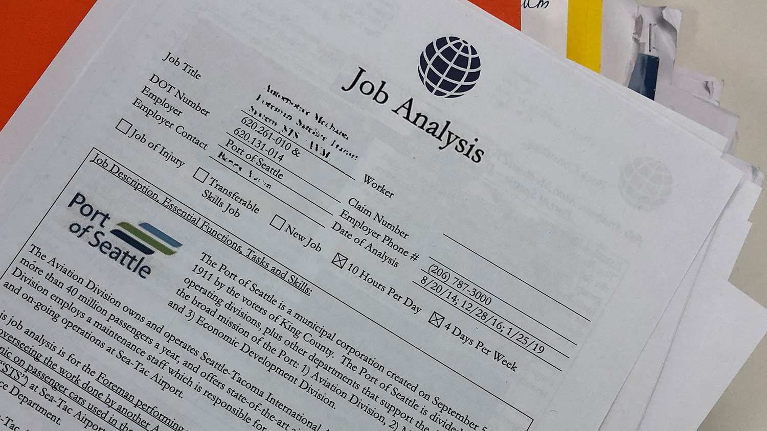 Job Analysis document on top of other papers