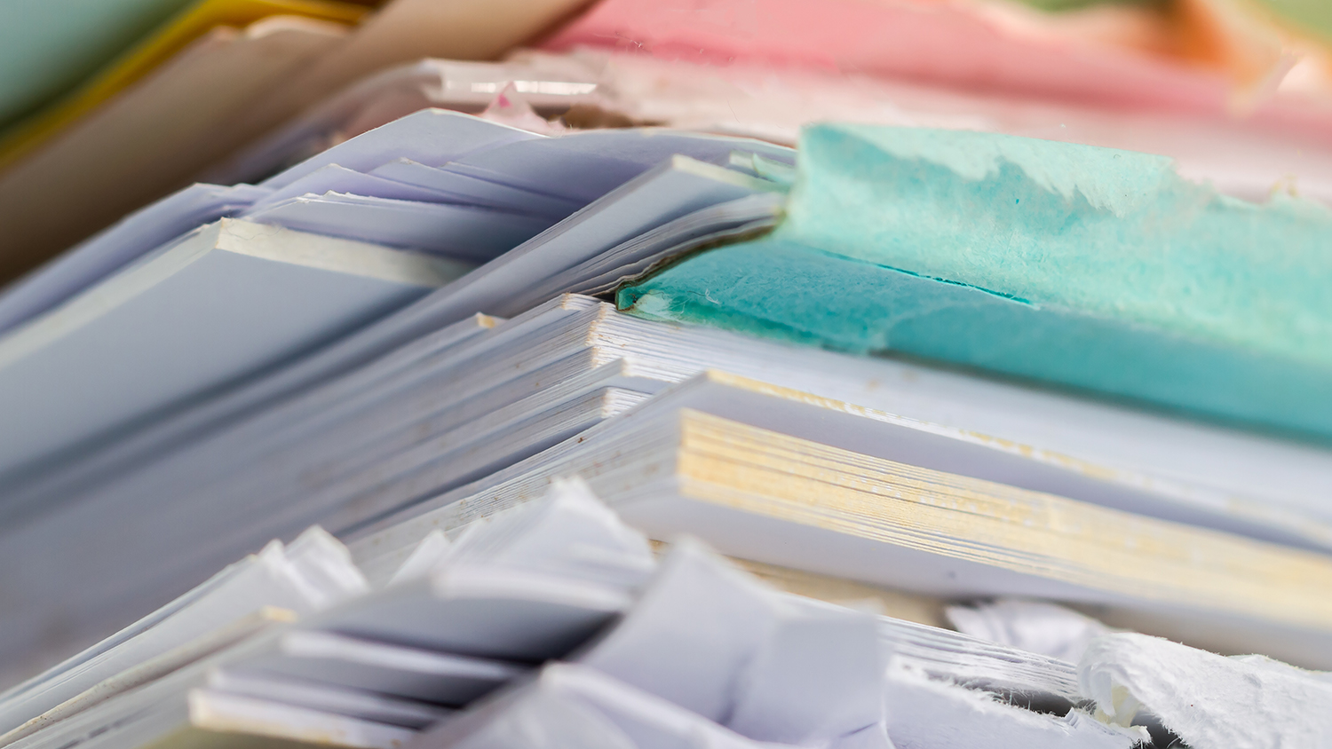 Stack of colorful documents