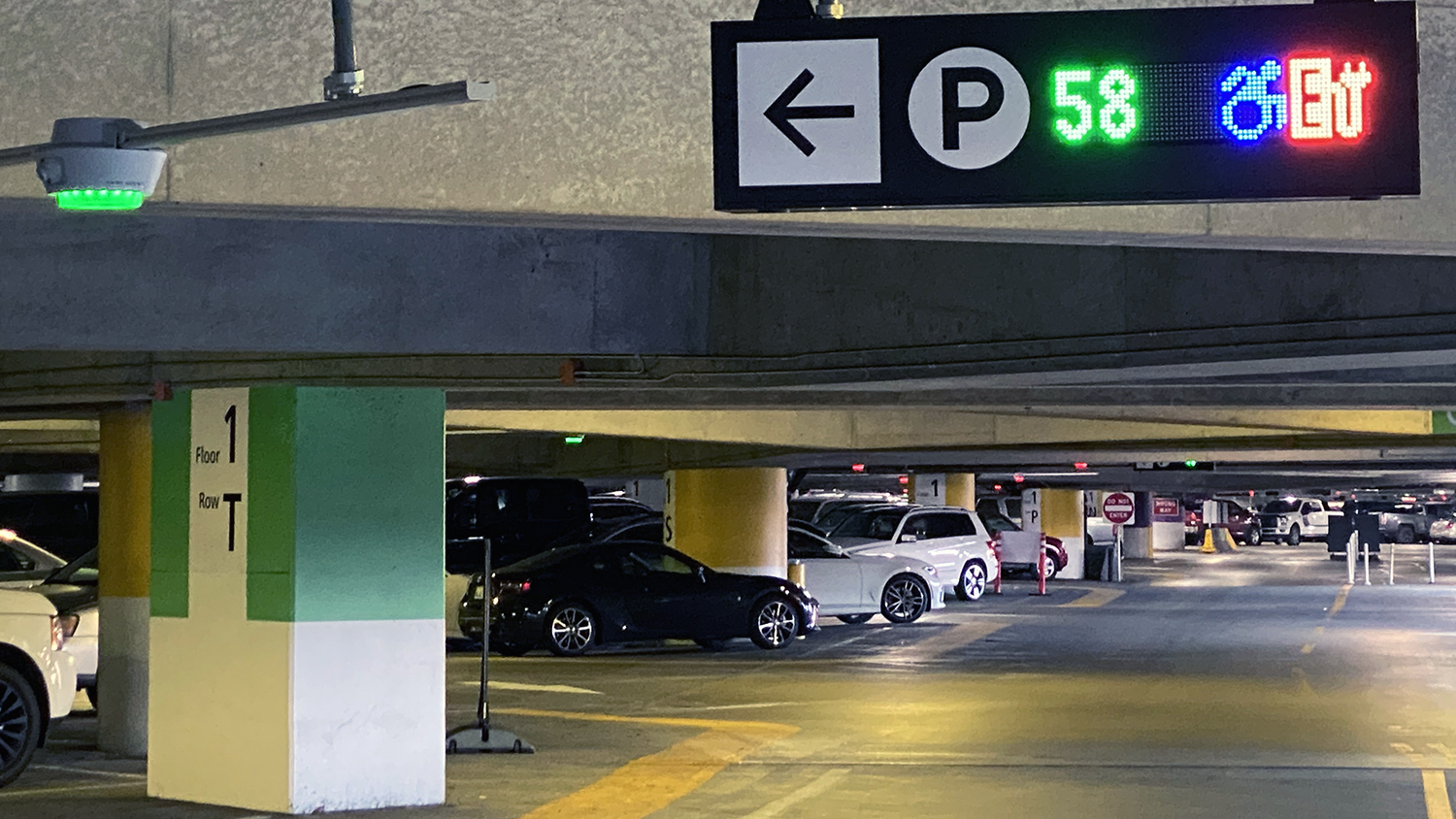 New automated parking guidance signage and lighting system in the SEA Airport parking garage. Feb 2022 