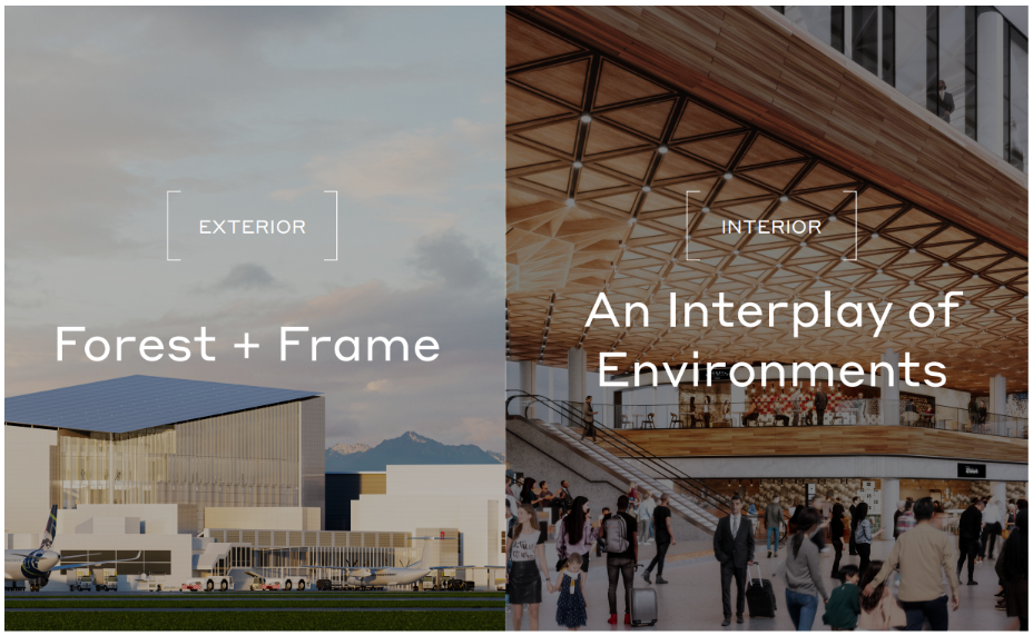 Showing the forest and frame theme for the exterior and an interplay of environments for the interior