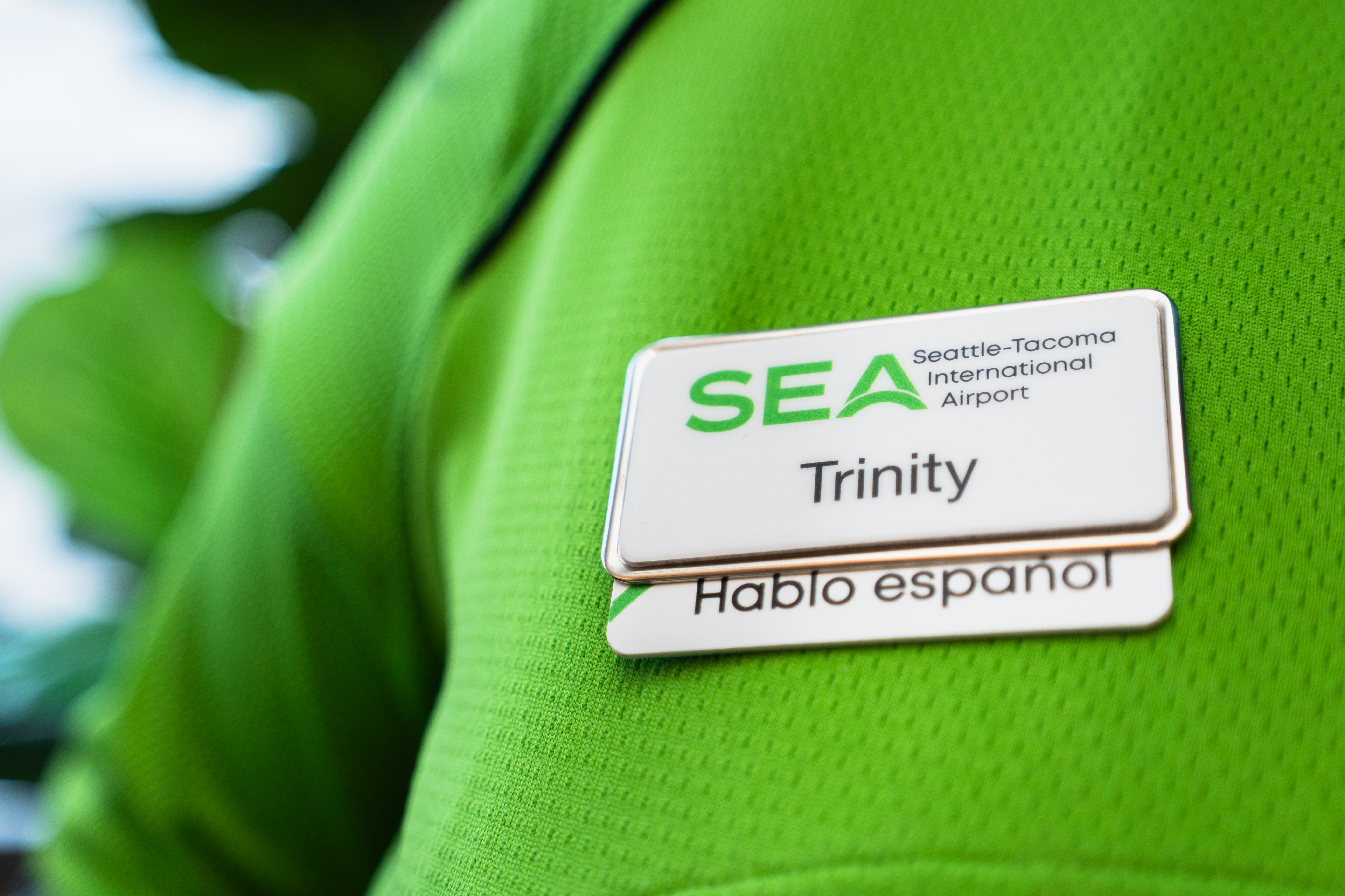 Badge Talker with the text "Trinity. Hablo Espanol."