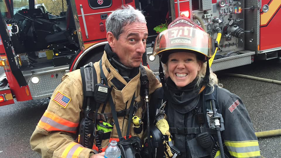 Stephanie McGinnis with her husband, a firefighter with South King Fire.