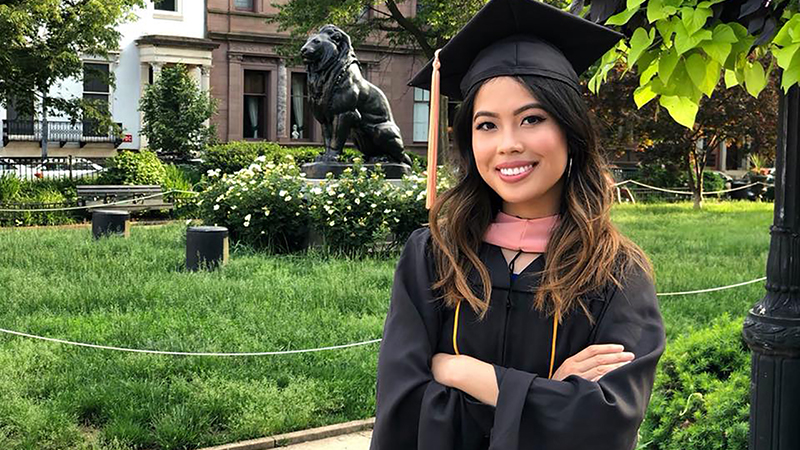 Bao Tram in her graduation cap and gown