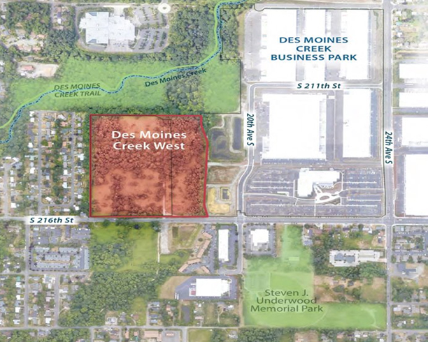 Aerial map with location of site in close up view