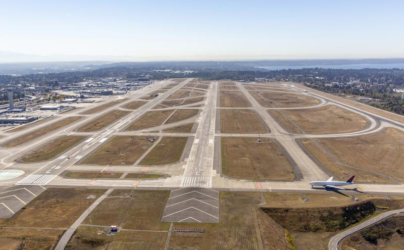 Aerial photo of the runways and taxiways at SEA Airport