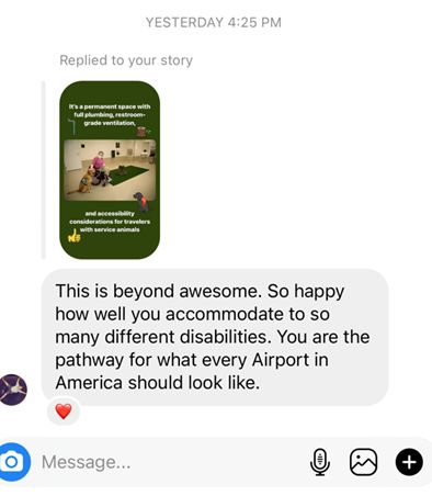 Instagram text that praises SEA's accessibility and says we're the pathway for every airport in America