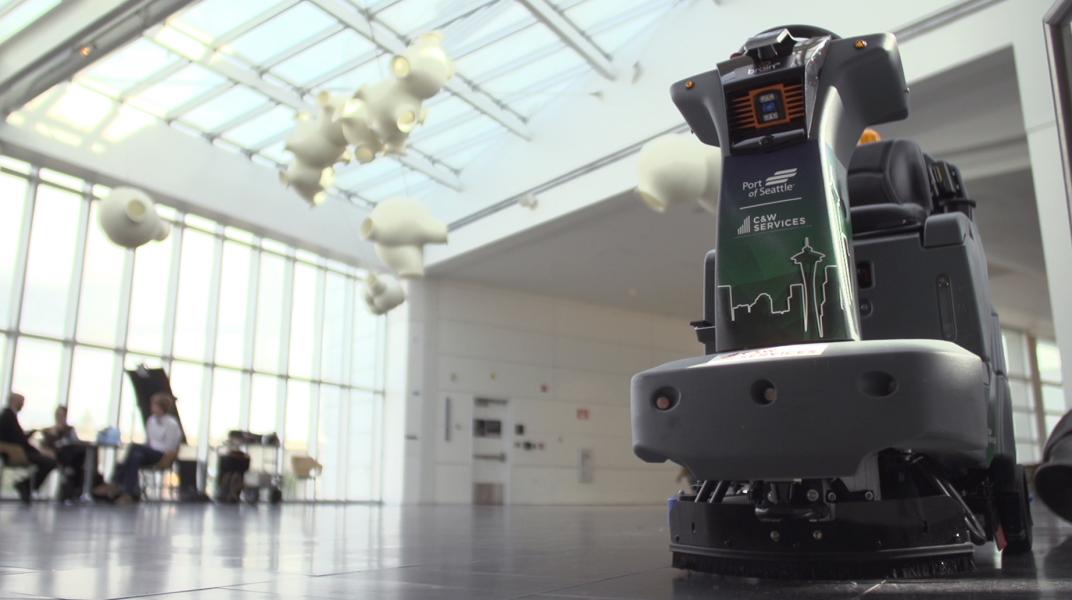 Floor cleaning robot at Sea-Tac