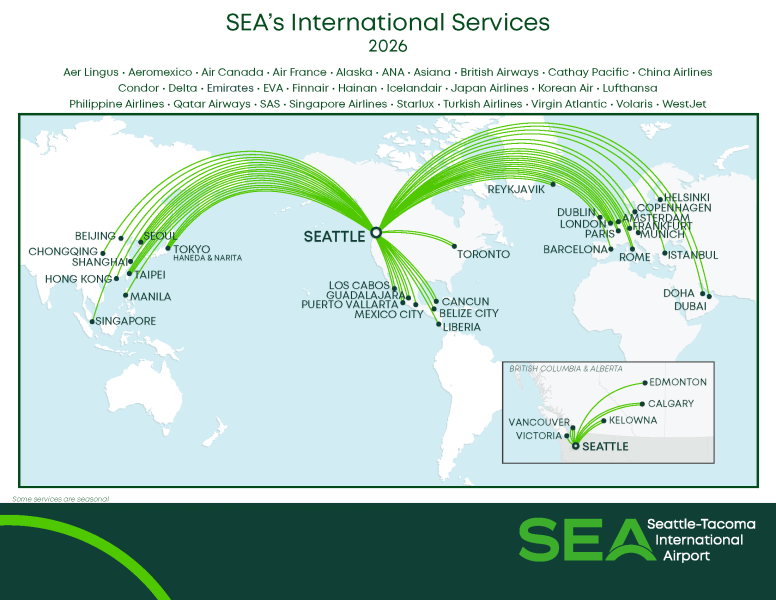 International routes map from SEA Airport