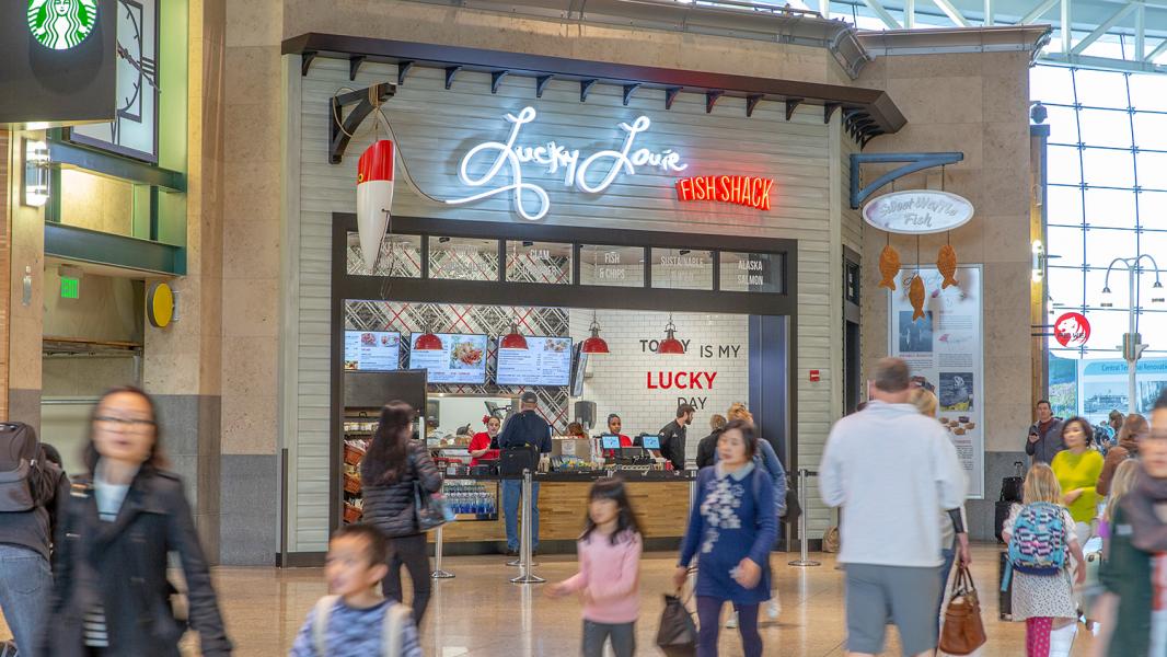 Lucky Louie's is just one of the new eateries now open in the first phase of the Central Terminal renovation project at Sea-Tac Airport, March 29, 2019