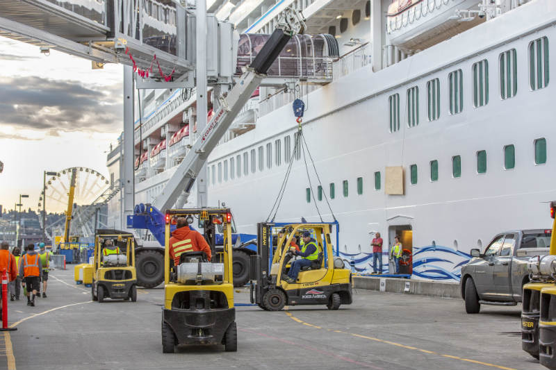 Construction workers at the cruise terminal