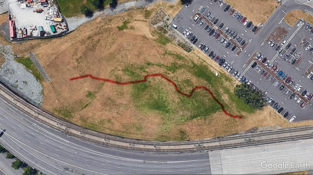 Digital rendering, Aerial View "Red Sand: Border US-MX, 2019, SeaTac, Molly Gochman. Image courtesy of the artist. Base image from Google Earth.