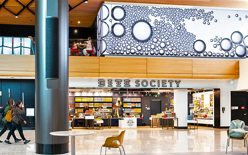 "Bub Hub" plays on the digital art display.