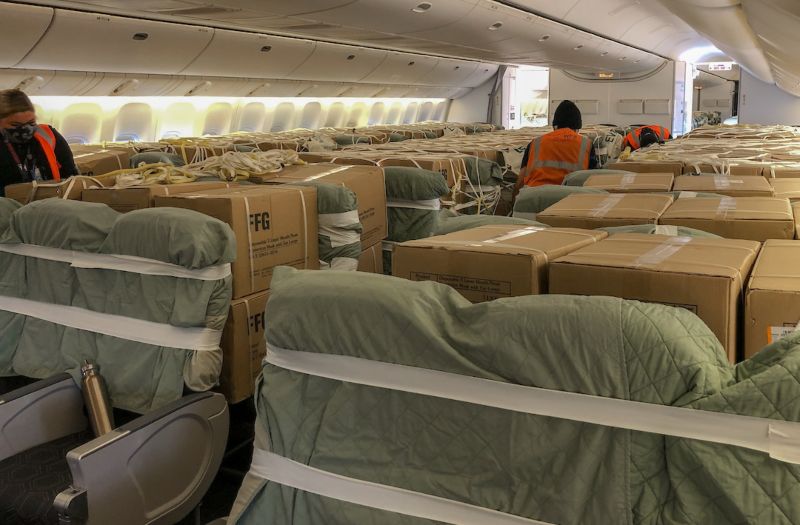 EVA Air with cargo in the passenger seats
