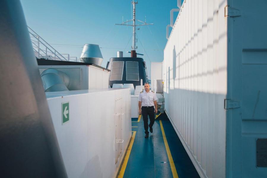 Ferry ForSea batteries in shipping container.