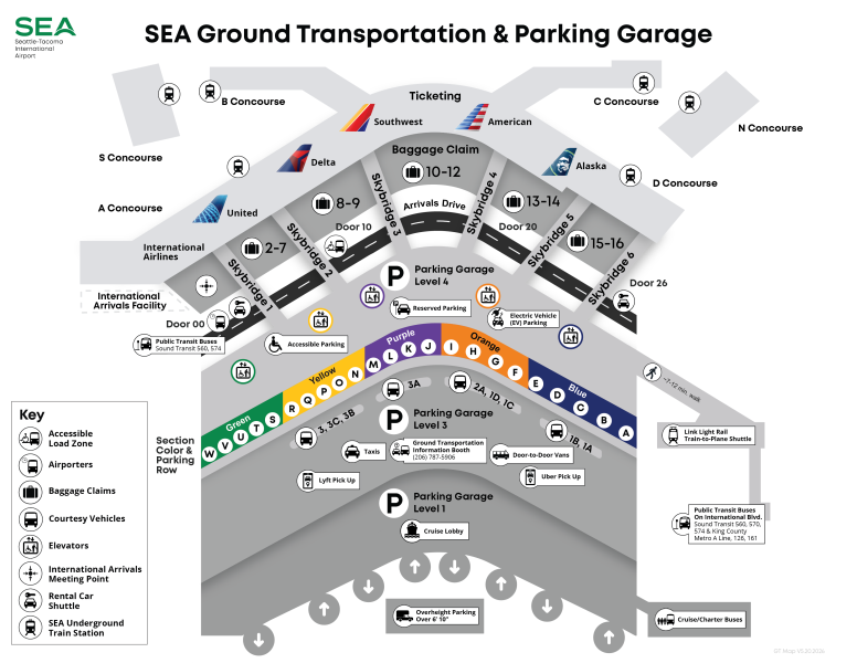 Ground Transportation and Parking Garage Map
