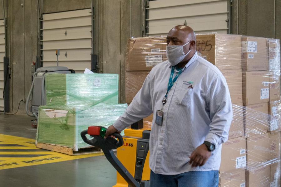 Man unloading boxes