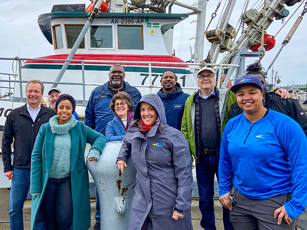 Executive Director Metruck, Commissioner Mohamed, and Fishermen's Terminal Staff pose at the Blessing of the Fleet 
