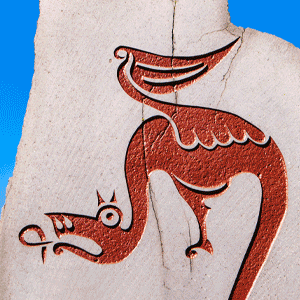 Close up of Norse Runic carvings at Shilshole Bay Marina