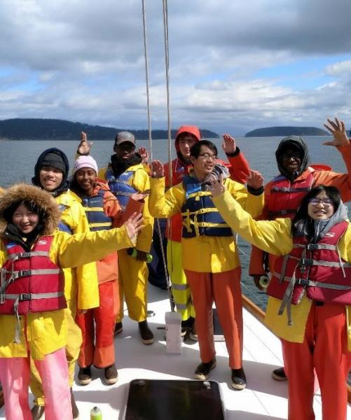 Students learn about maritime education on a boat
