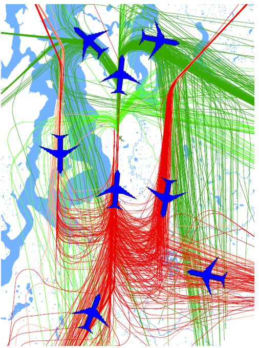 sample map of north flow flight operations at Sea-Tac Airport