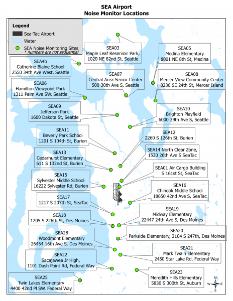 informative map noise monitor locations, addresses also listed below