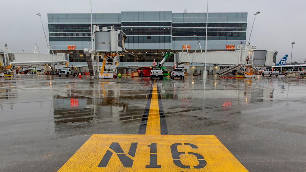 North Satellite exterior, Sea-Tac Airport, Seattle, WA. Jan. 22, 2019