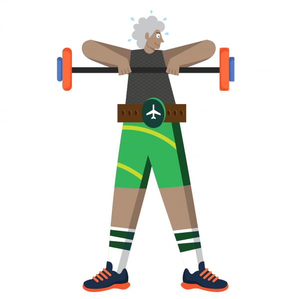 Illustration of bodybuilder lifting barbell and wearing a weightlifting belt