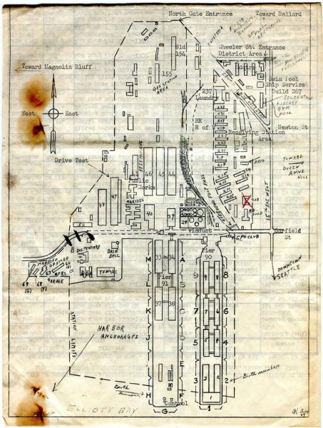 Hand drawn map showing Terminal 91 when the US Navy ran the facility.