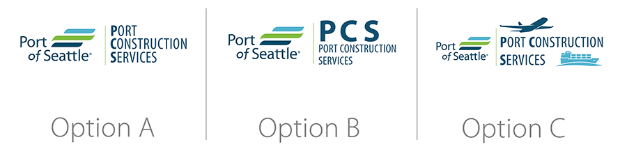 Three options for the Port Construction Services logos