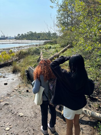 Dionnah and Moira explore Duwamish River People's Park.
