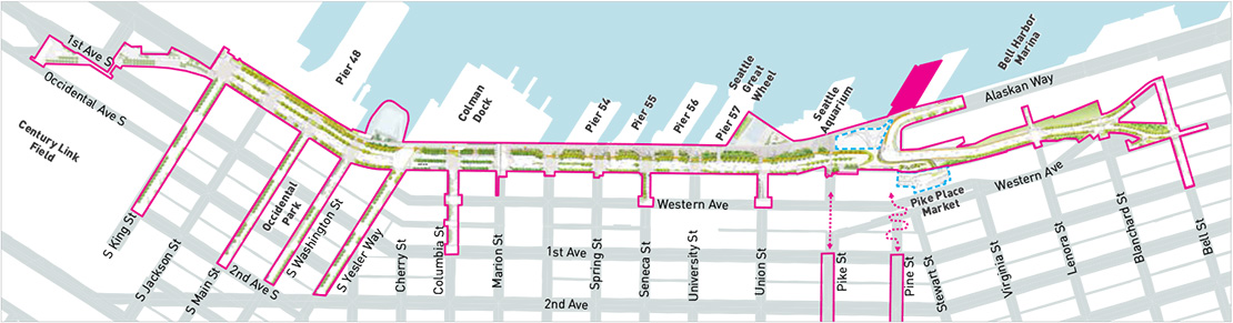 Waterfront pier map in downtown seattle