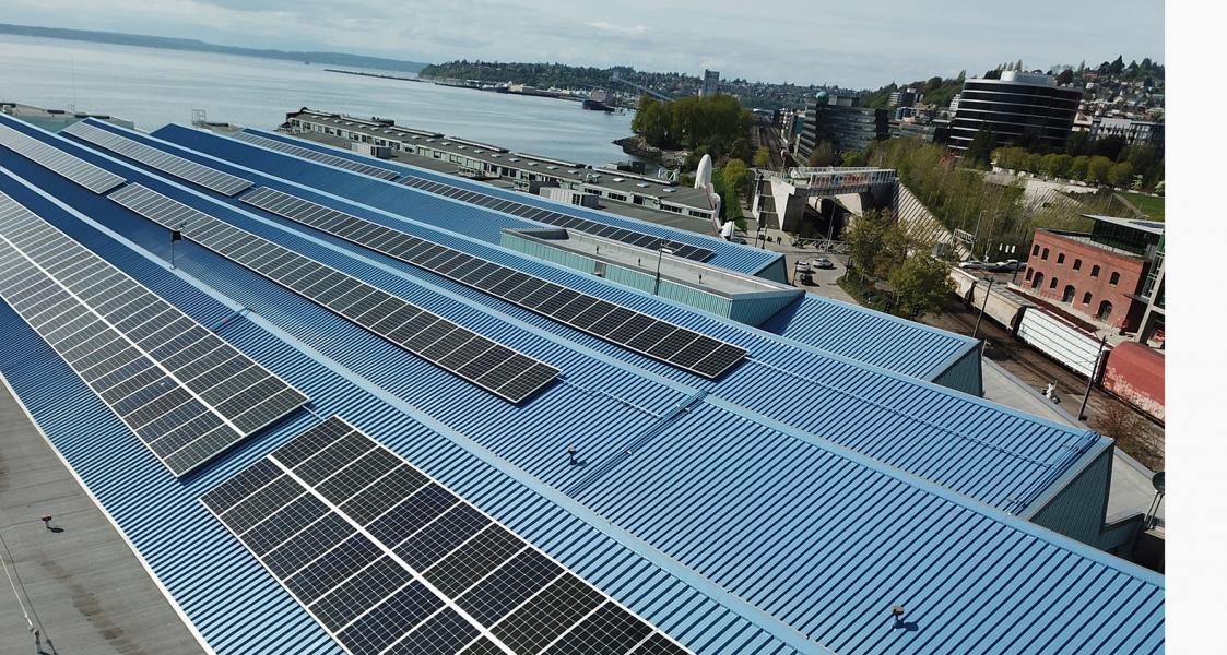 Completed array of solar panels at Port HQ, Pier 69