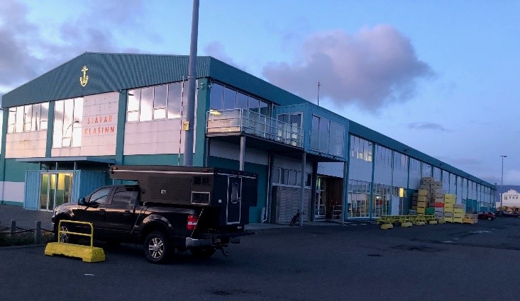 Port of Reykjavik Ice House Coworking Space building exterior at dusk
