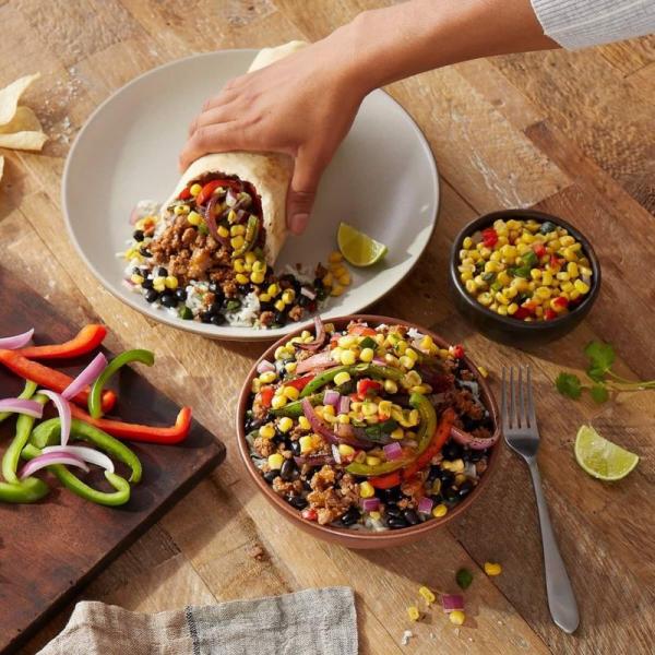 Photo of a meatless burrito with corn salsa