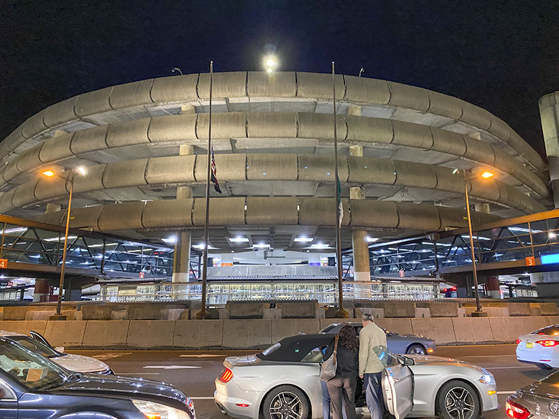 Arrivals Drive and SEA Airport parking garage at night