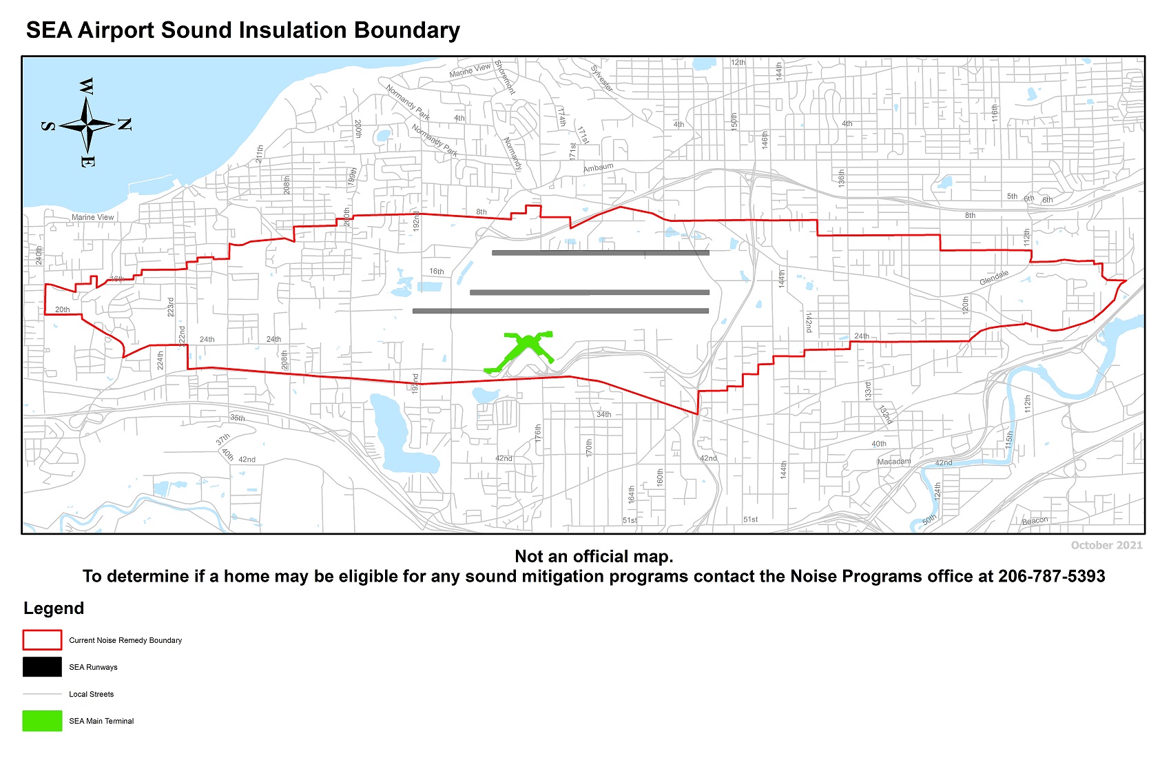 sound mitigation sample map, not an official map. Contact the Noise Programs office for eligibility details