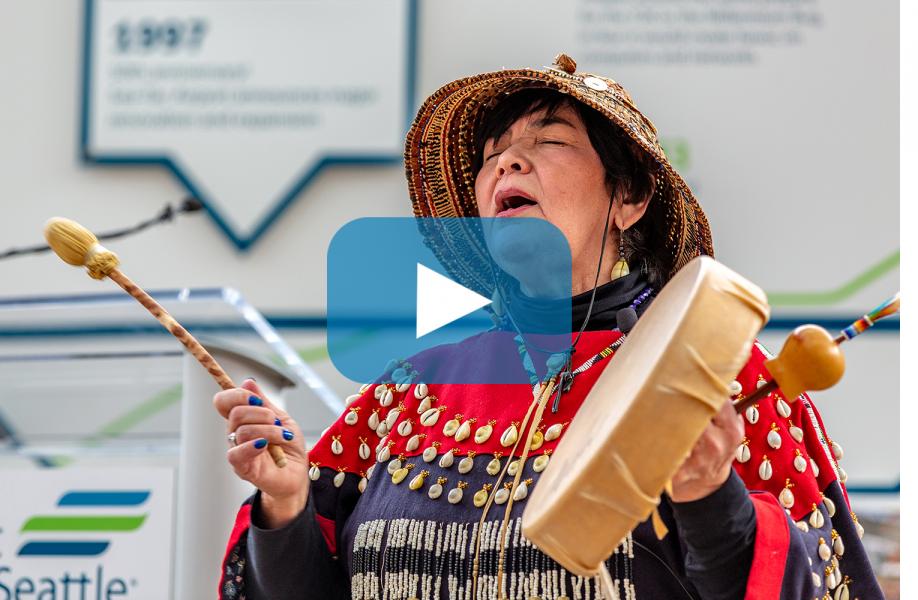 Celebration featuring Native American song and dance honor first Native-owned retail at Sea-Tac Airport, Dec. 12, 2018