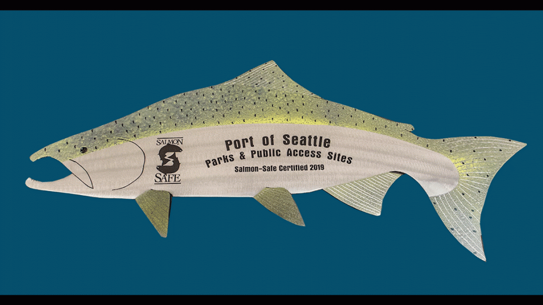 The Salmon Safe certification plaque was presented to the Port of Seattle maritime parks and public access areas at the Port's Sept. 24, 2019 Commission Meeting