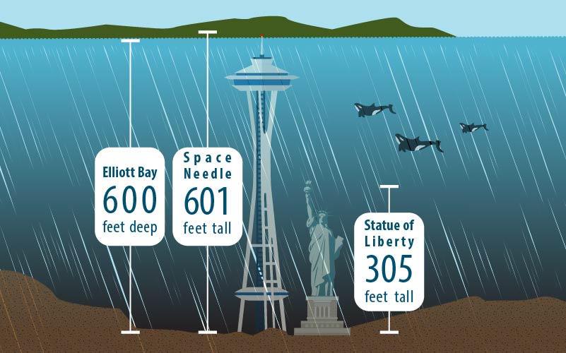 Diagram of the depth of Elliott Bay.