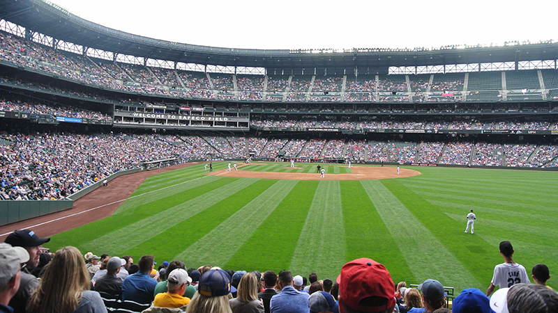 A crowd at a baseball game