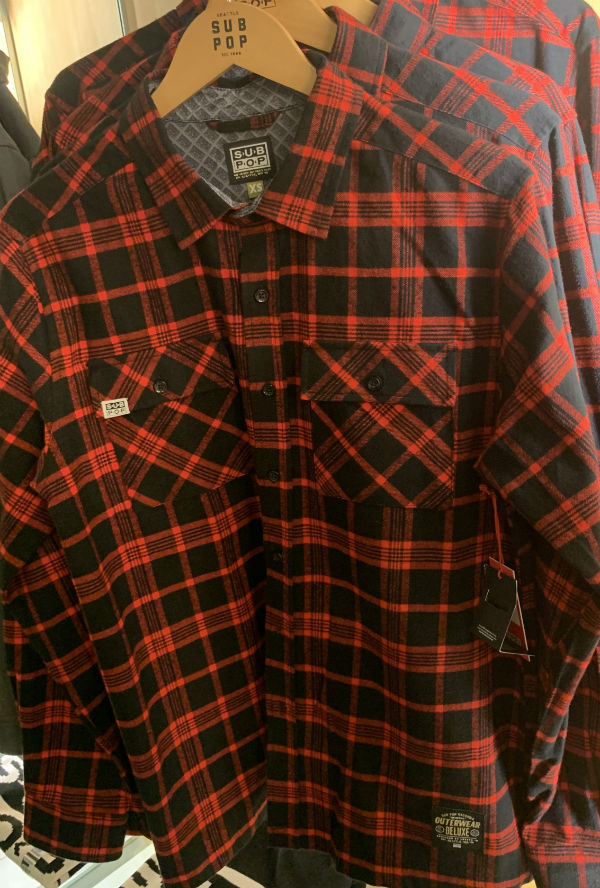 Red, black and white flannel checked shirt