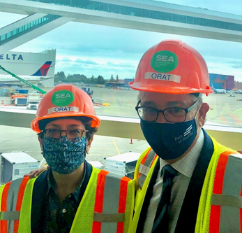 Deputy Secretary Trottenberg and Commissioner Felleman with new IAF bridge in background.