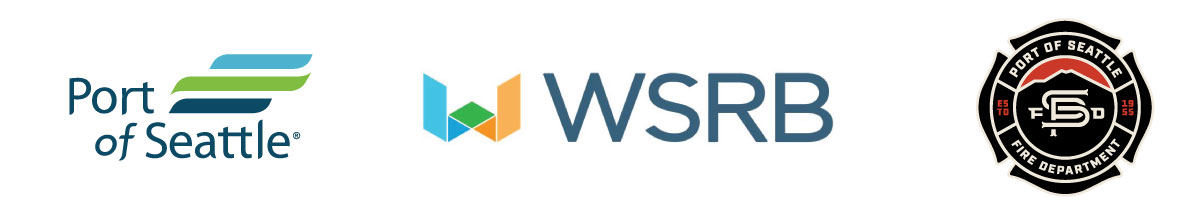 The logos of the Port of Seattle, the Washington Surveying and Rating Bureau (WSRB), and the Port of Seattle Fire Department (PSFD)
