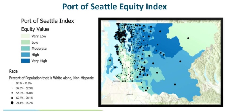 blue and green map of equity data in king county