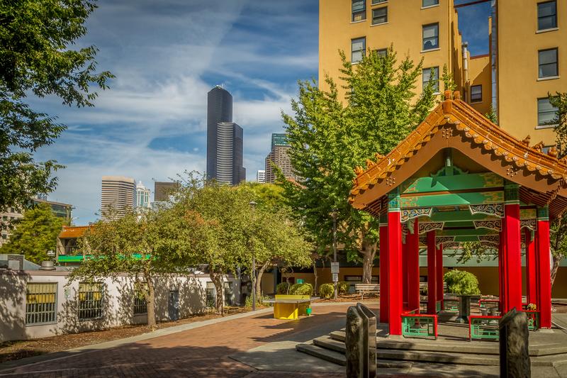 Photo of red Chinese gate in Seattle's International District