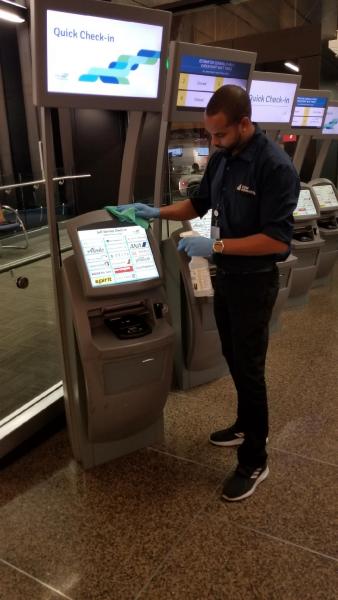 Cleaning touch screens at Sea-Tac Airport