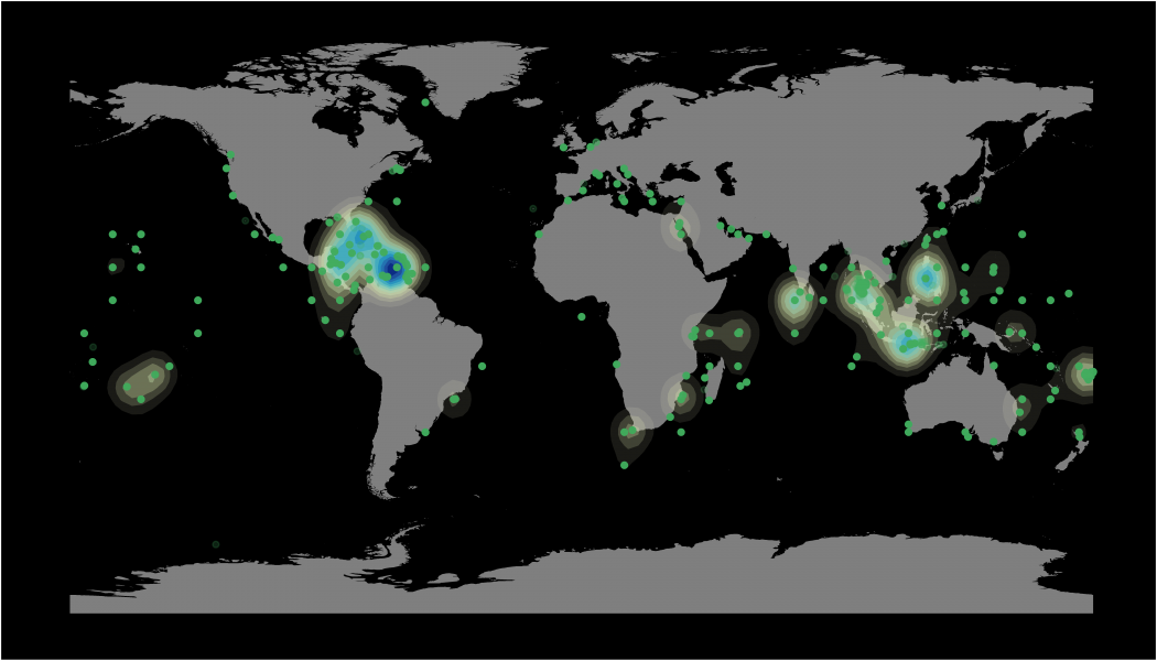 Heatmap of effort contributed to eOceans 