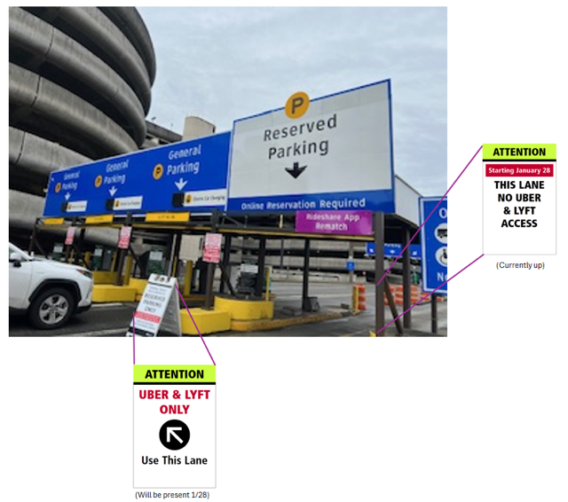 Parking garage south entry signs before changes
